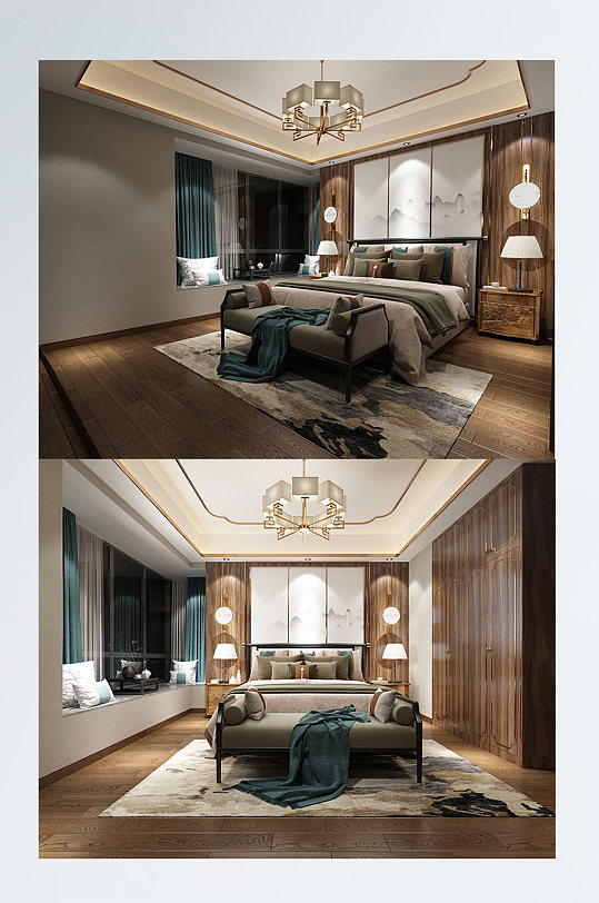 家装新中式卧室效果图