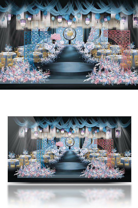 粉蓝色中式婚礼效果图-众图网