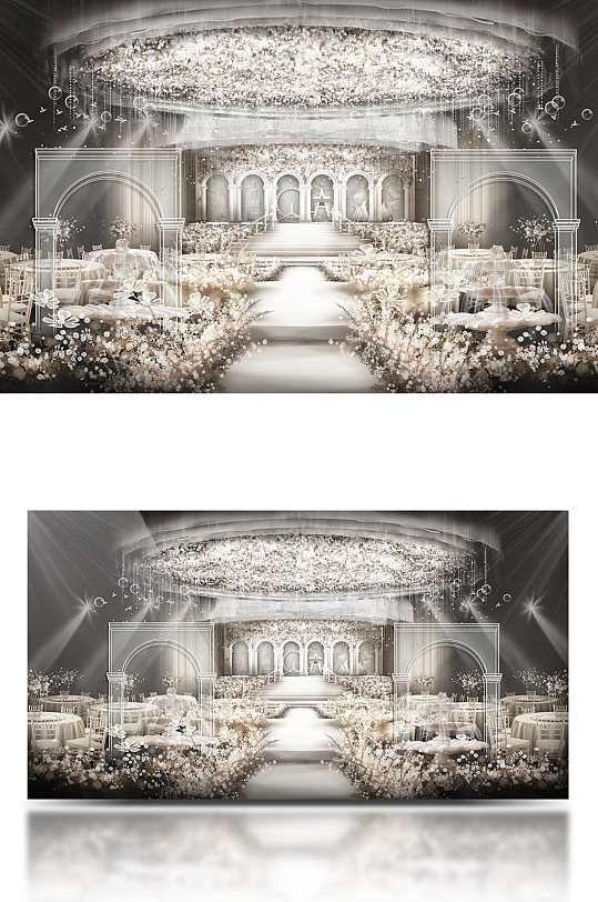 欧式轻奢飘顶婚礼效果图-众图网