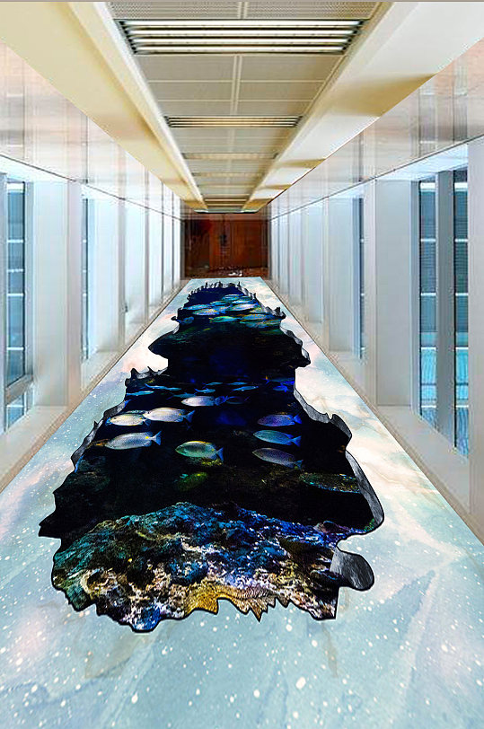 海洋3d立体海底世界3d大理石地板画