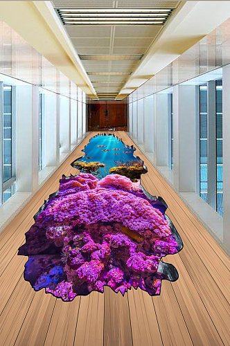 海洋3D立体珊瑚海底3D木纹地板画