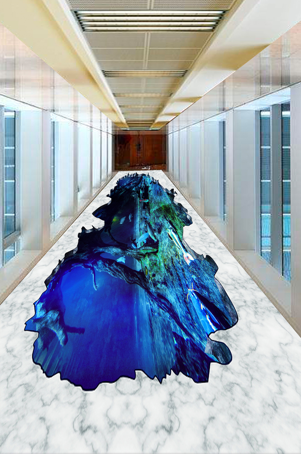3D立体蓝色海底世界3D地板画素材