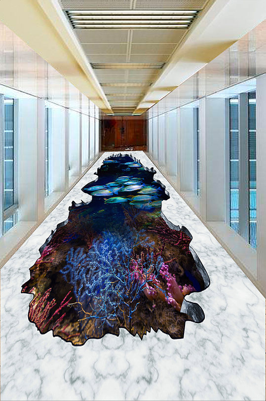 海洋3D海底世界鱼群大理石立体地板画-众图网