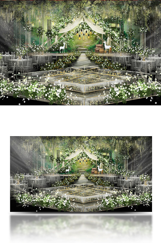 森系白绿色丛林婚礼效果图-众图网