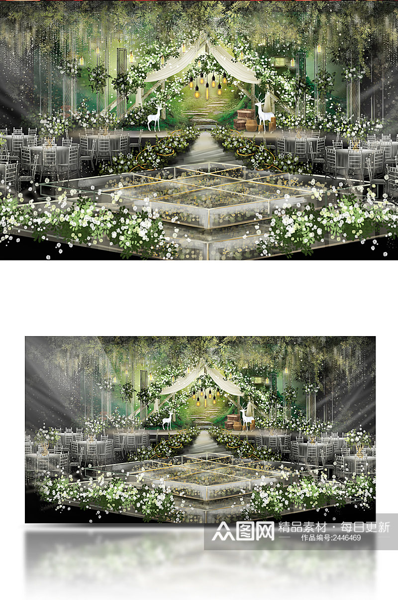 森系白绿色丛林婚礼效果图素材
