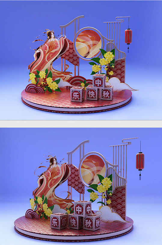 C4D中秋节布置商业美陈-众图网