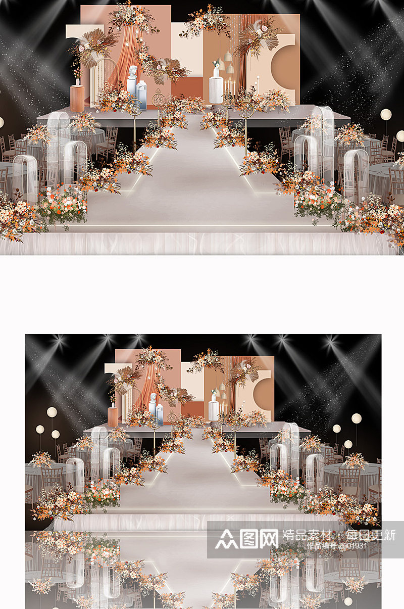莫兰迪橙色秋色时尚婚礼效果图素材