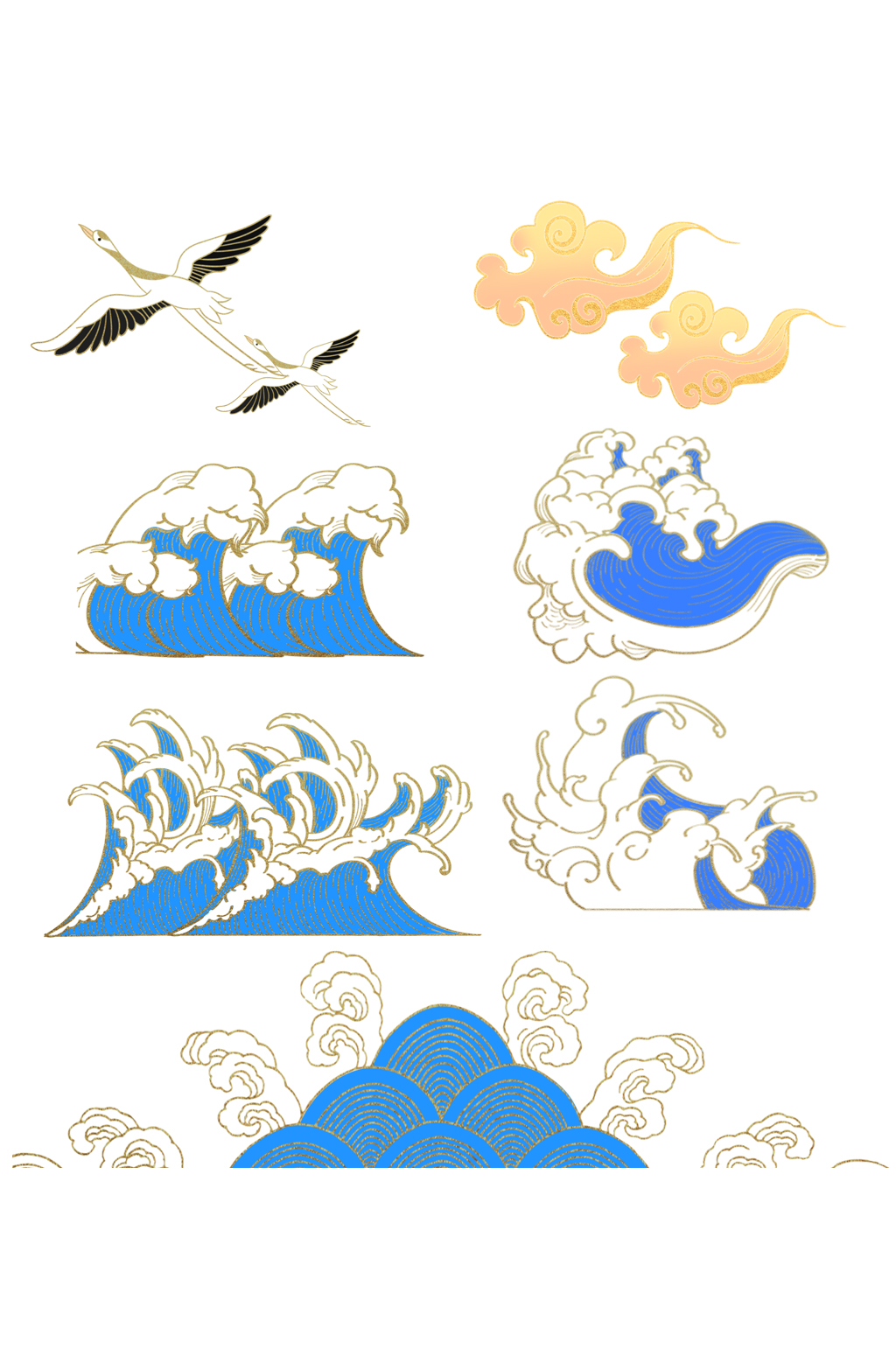 一组中国风海浪元素