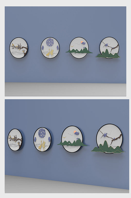 新中式立体墙饰模型-众图网