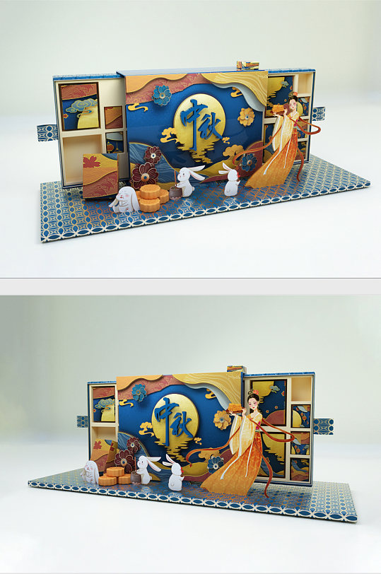 C4D中秋节月饼礼盒商场美陈设计-众图网