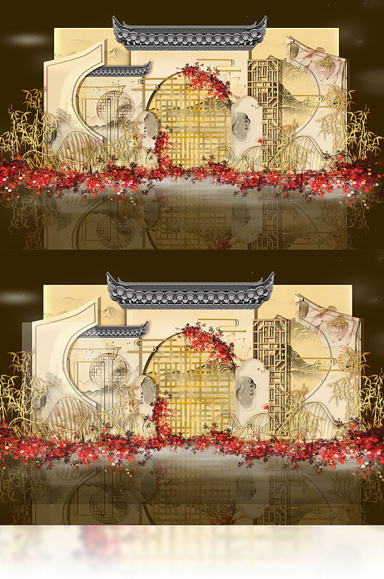 江南香槟色新中式婚礼合影区-众图网