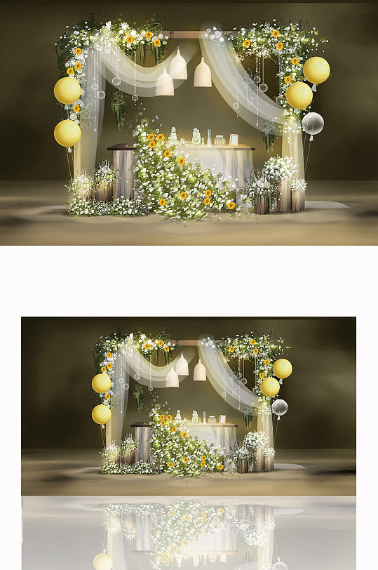 绿色森系森林列甜品婚礼效果图-众图网