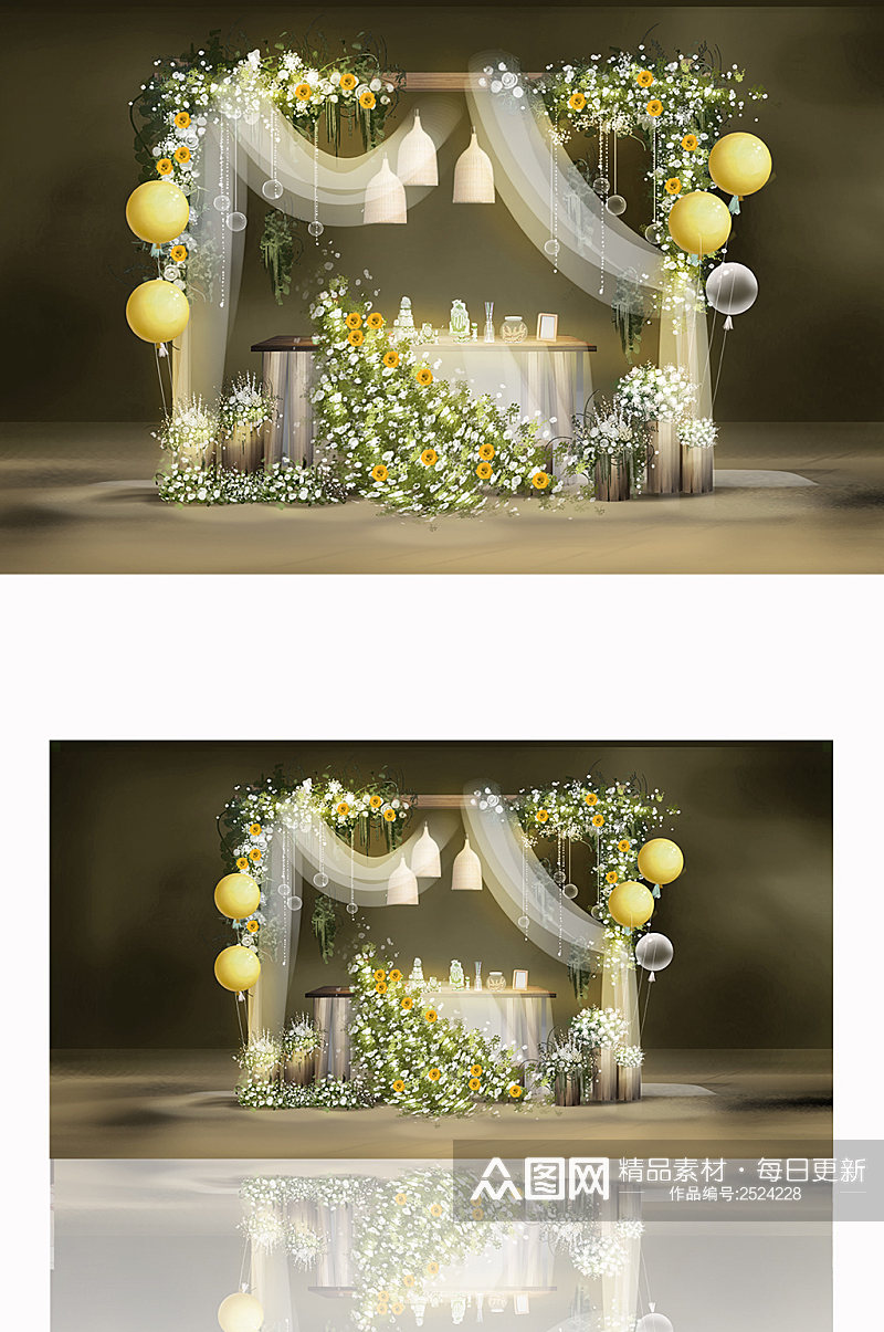 绿色森系森林列甜品婚礼效果图素材