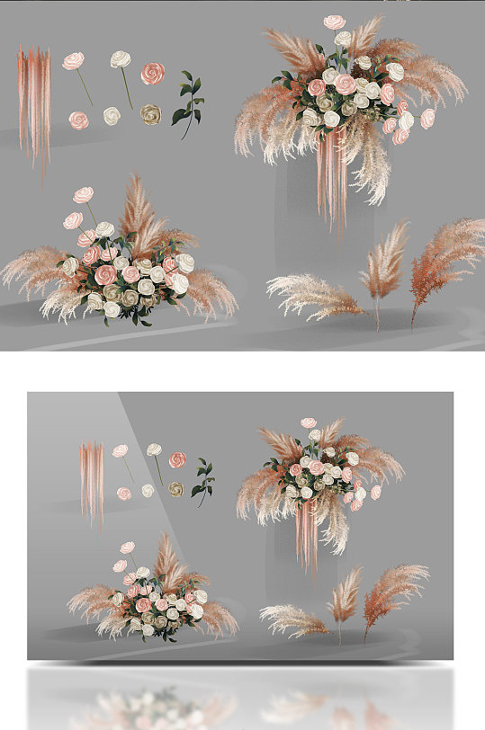 裸粉色奶茶秋色系婚礼效果图花艺素材-众图网