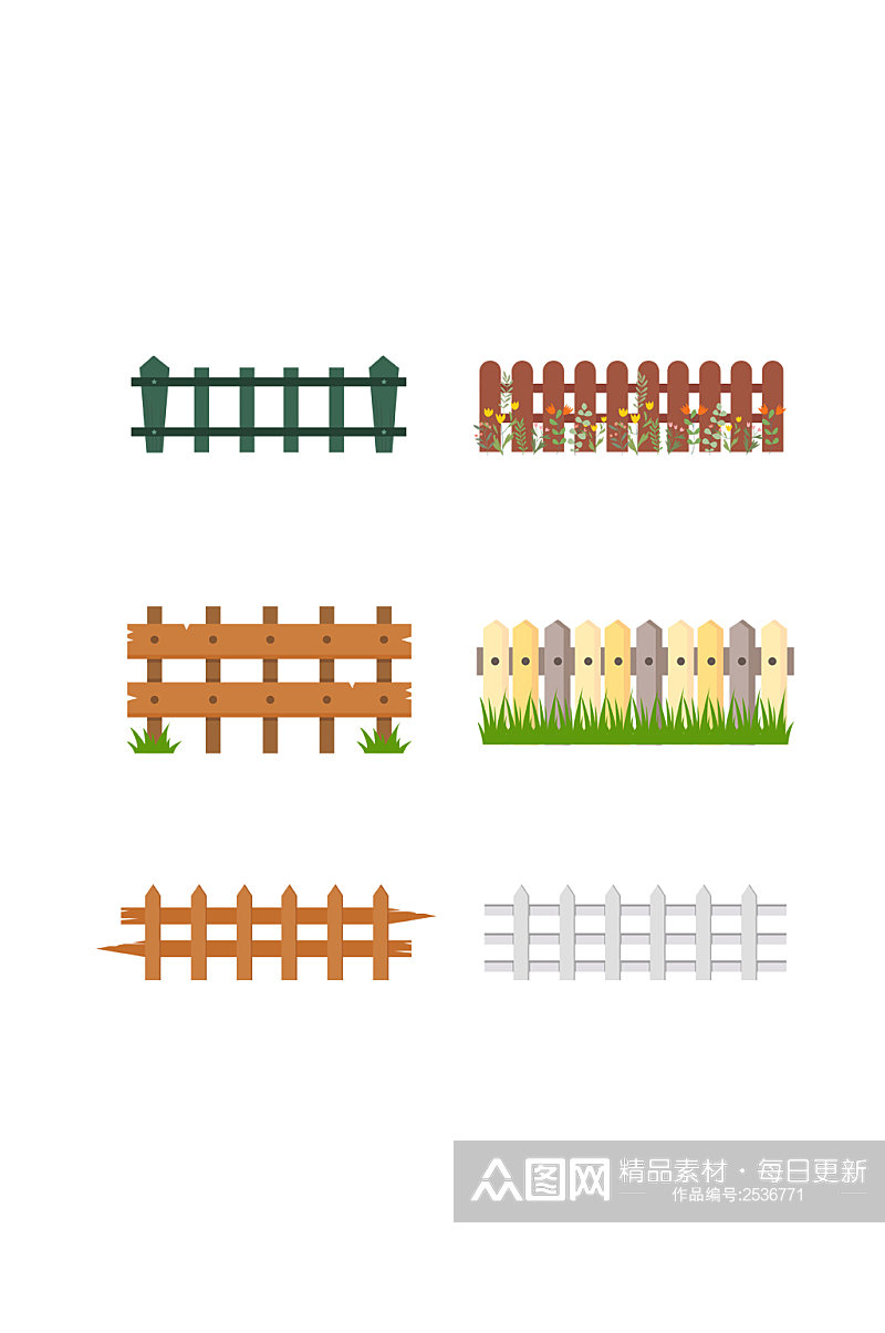 矢量篱笆木栏设计元素素材
