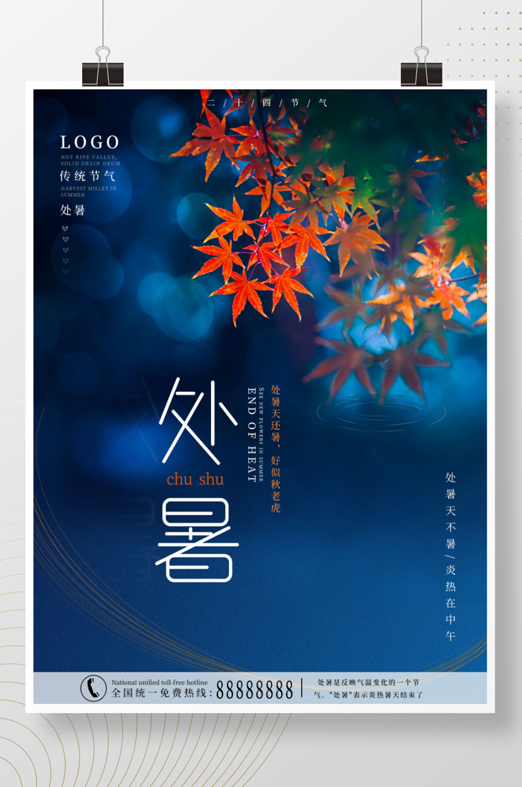 处暑秋老虎枫叶简约节日摄影图海报素材