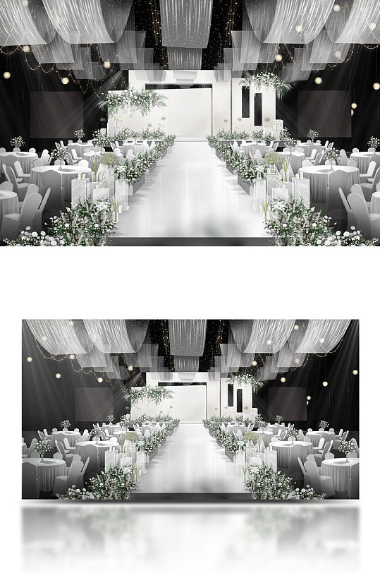 韩式白绿色婚礼效果图-众图网