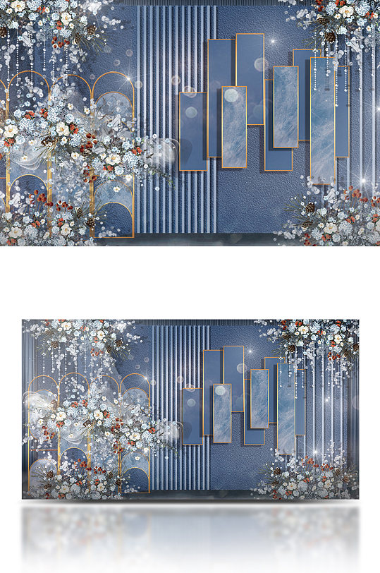 原创灰蓝色婚礼效果图迎宾区小预算简洁风-众图网