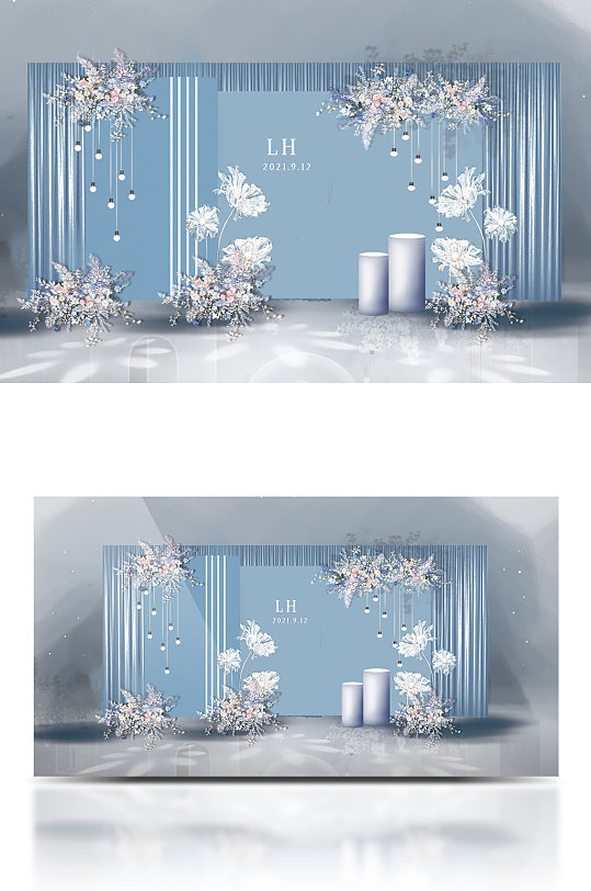 原创蓝粉色婚礼主迎宾-众图网