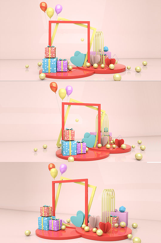 现代拍照框美陈雕塑C4D模型-众图网