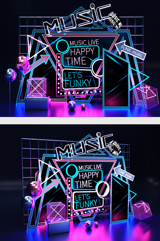 c4d潮酷红蓝黑音乐夜店主题美陈