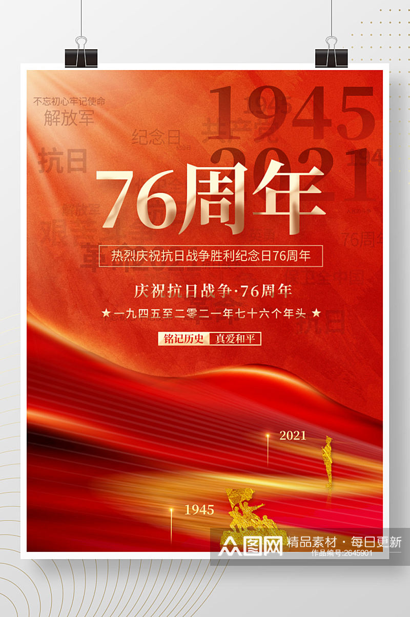 简约创意抗日战争胜利纪念日76周年海报素材