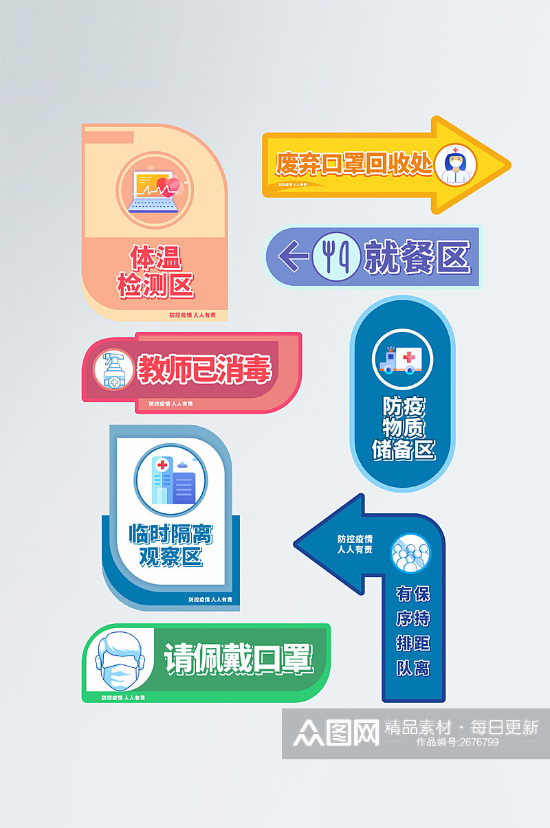 高校开学校园防疫简约vi导视指示牌素材