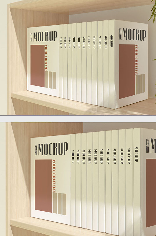 书架上排列书籍画册设计展示样机