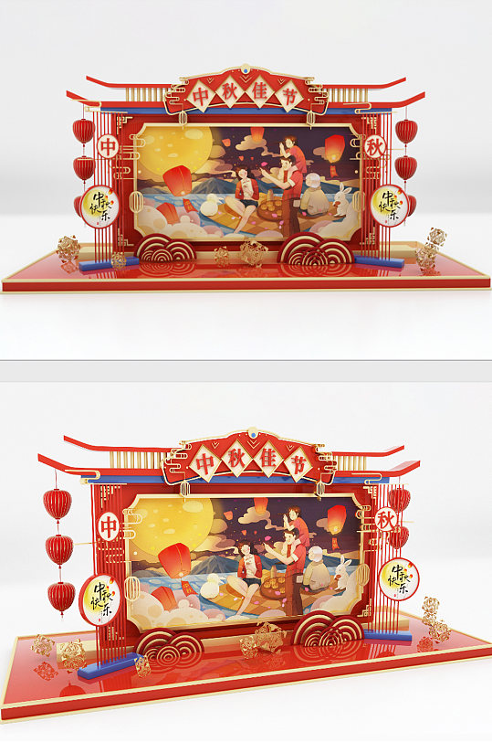 C4D中秋节月饼布置商业美陈-众图网