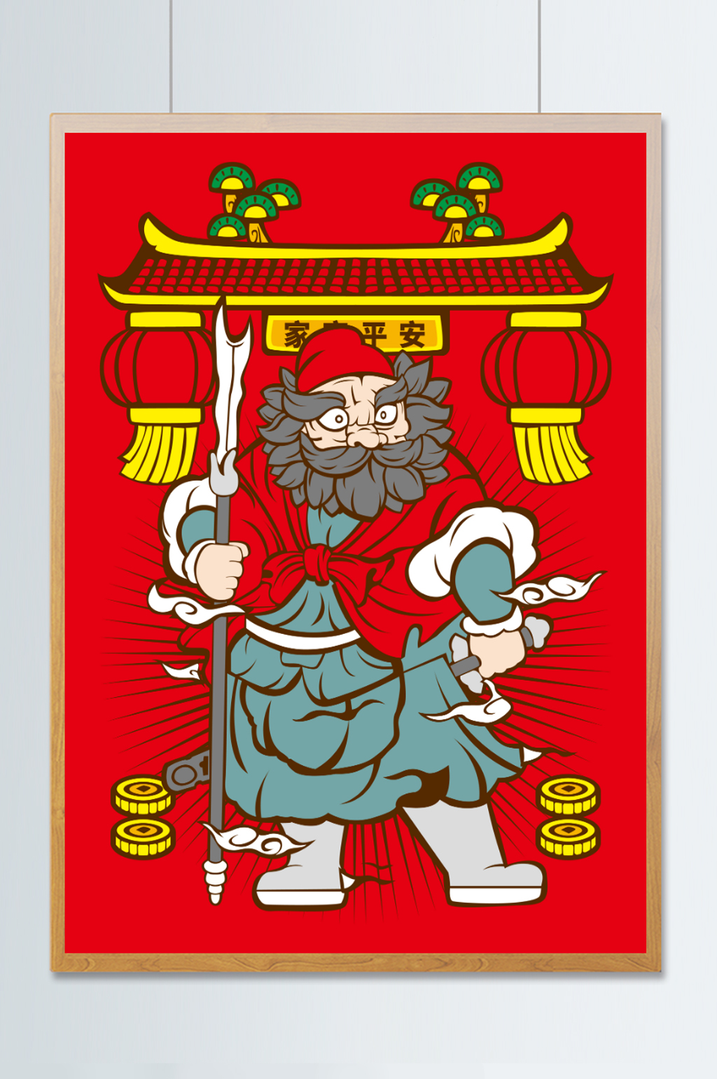新年卡通门神潮流矢量插画素材