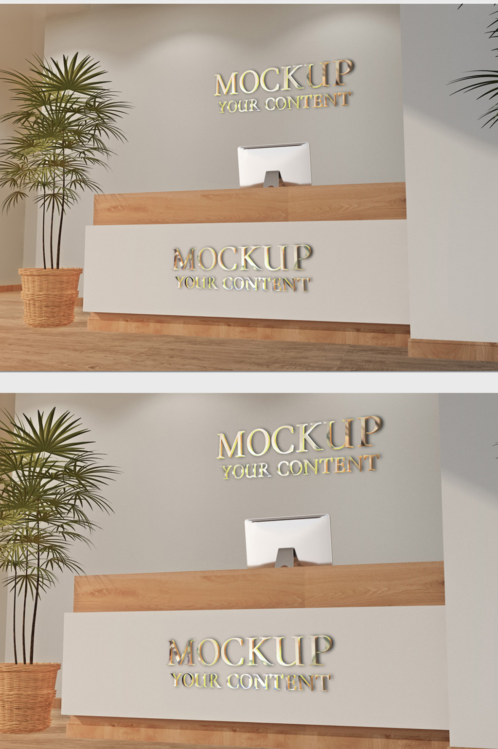 高端办公室接待前台金属logo样机