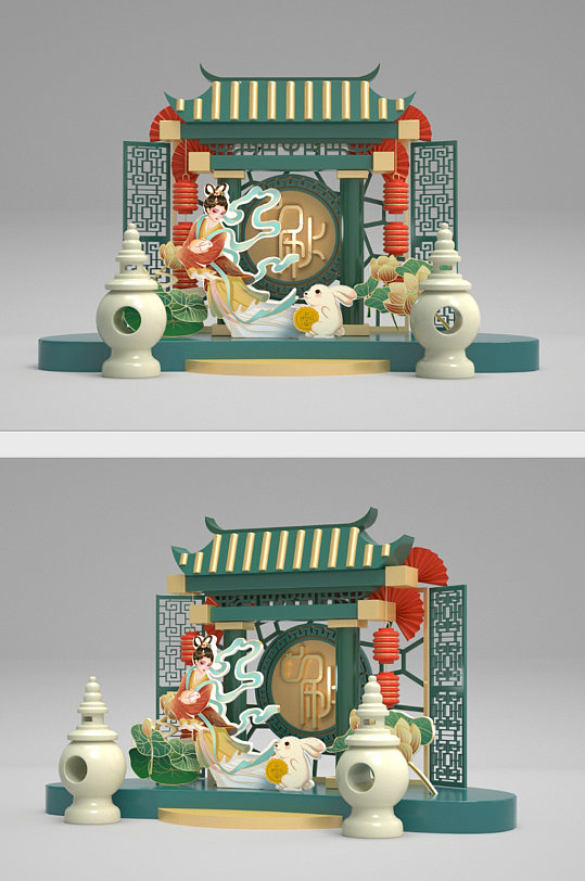 C4D中秋商场美陈-众图网