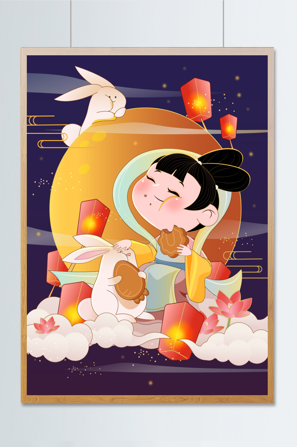 嫦娥玉兔中秋节日矢量 中秋节插画素材