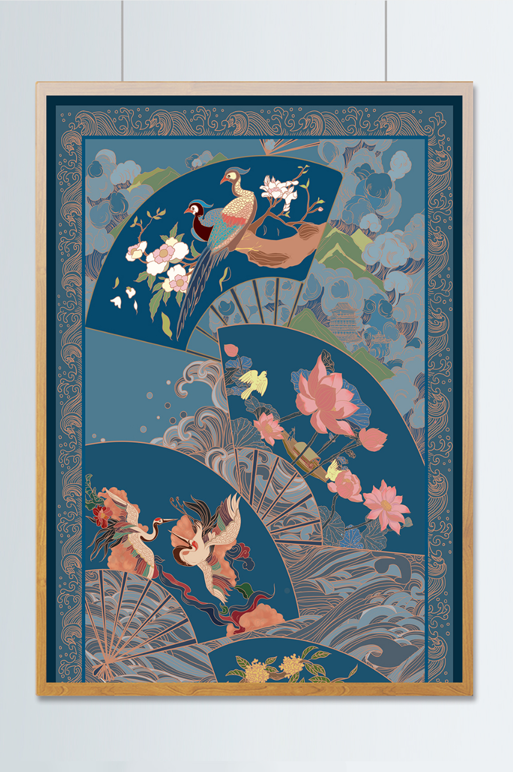 初扇中国风典雅插画素材