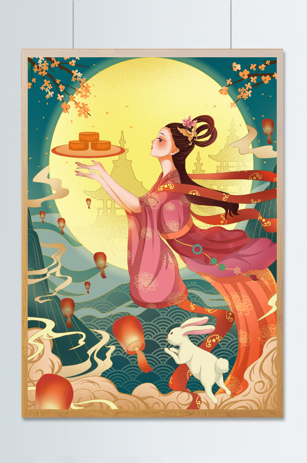 中秋节嫦娥月饼插画素材