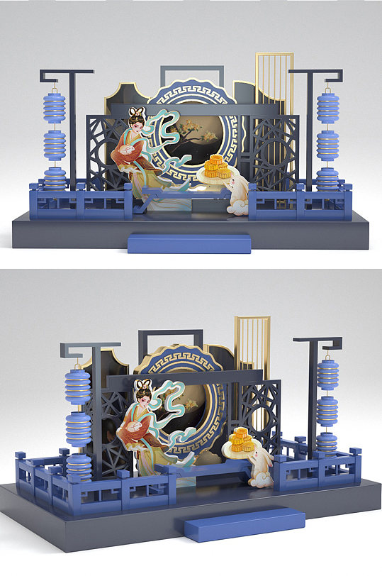 C4D中秋美陈模型-众图网