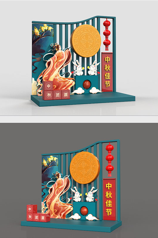 C4D场景中国风中秋节商场美陈模型-众图网