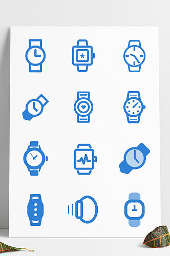 免扣蓝色扁平简约矢量手表手环图标