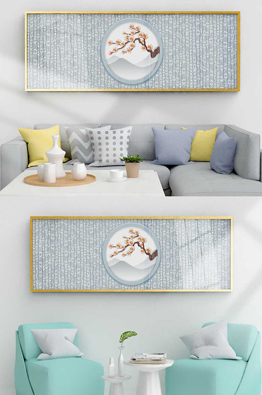 新中式装饰背景墙画-众图网