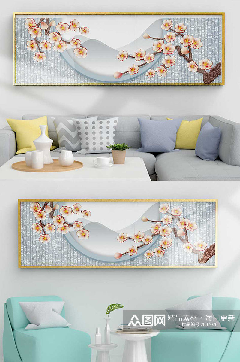 新中式装饰背景墙画素材