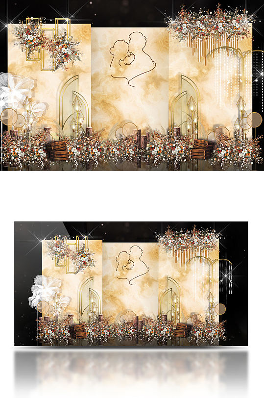 原创香槟色婚礼迎宾区红色背景效果图剪影-众图网