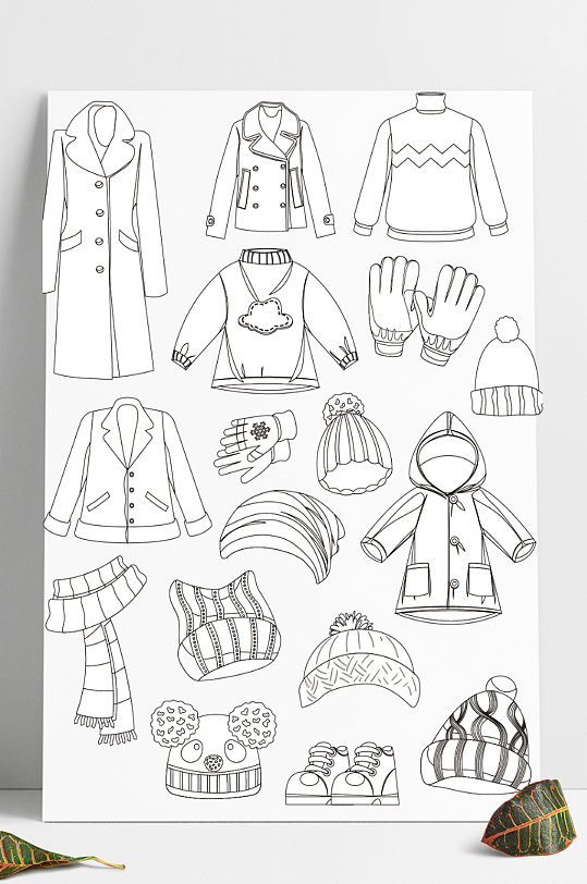 手绘卡通素描冬天服装外套