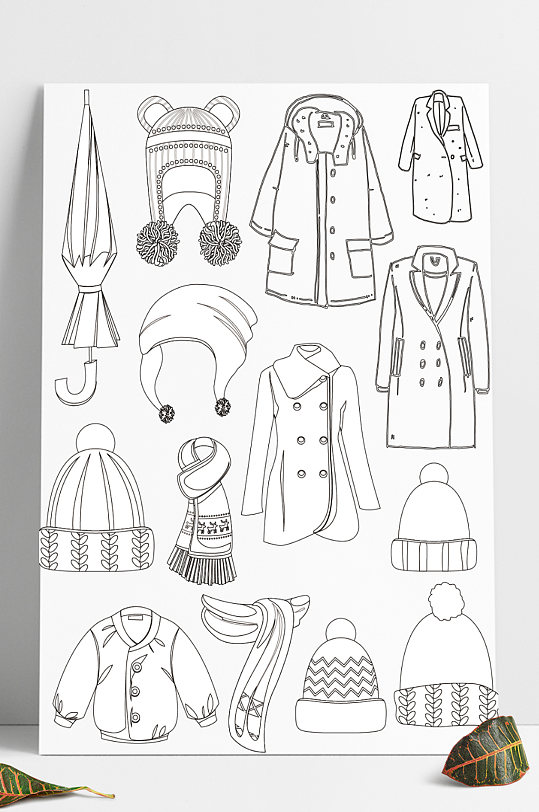 手绘卡通素描冬天服装外套