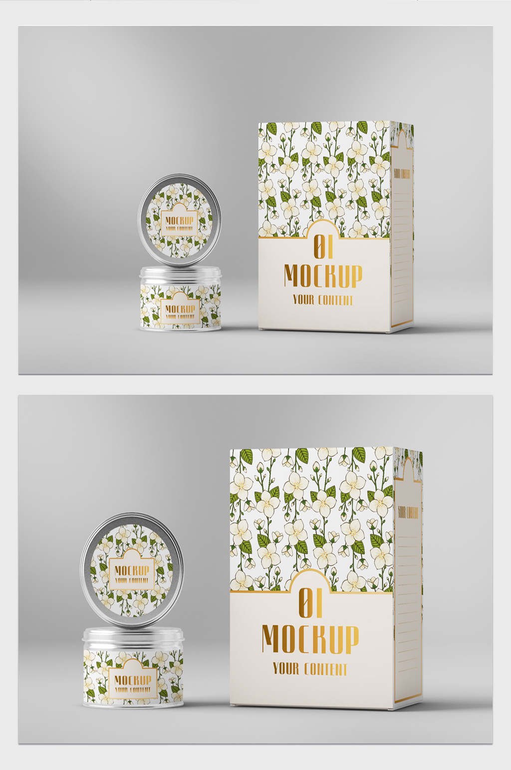 简约创意茉莉花茶包装设计展示样机素材