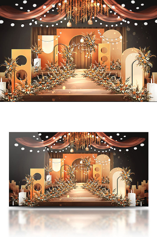 橙色秋色系婚礼效果图-众图网