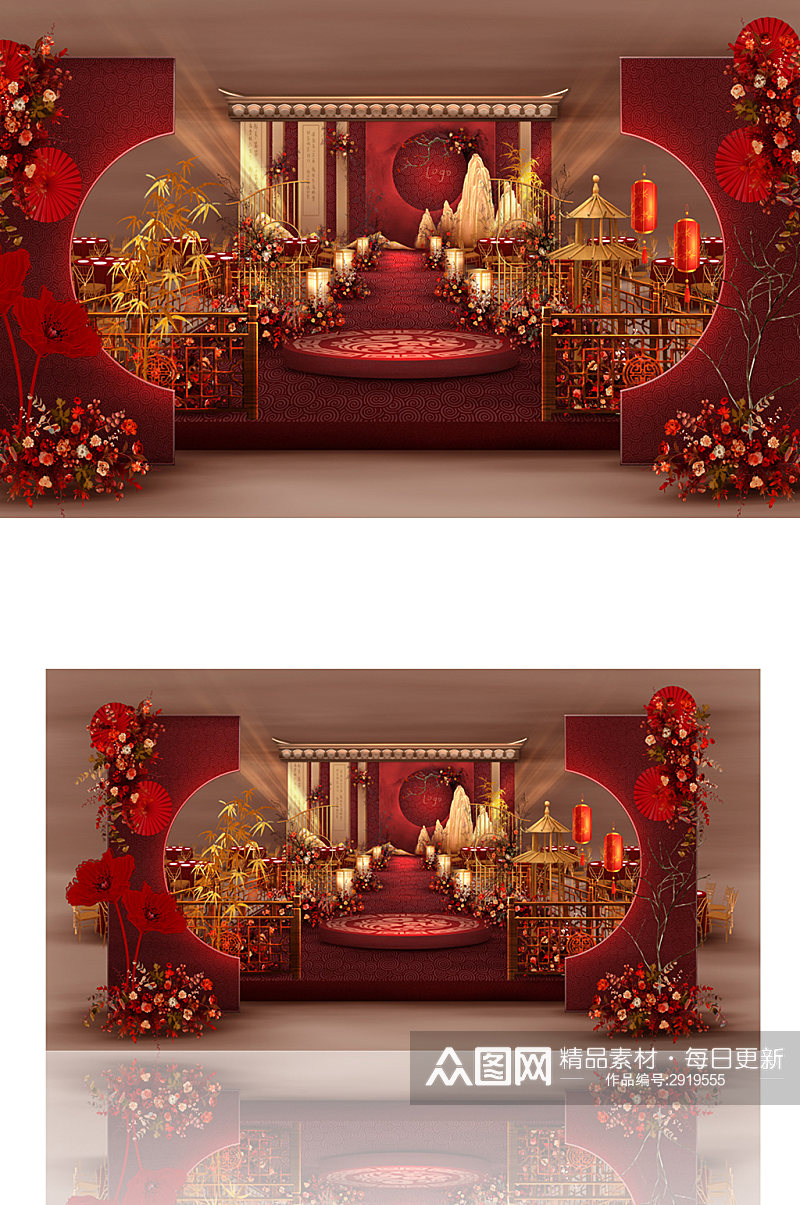 红色传统婚礼效果图素材
