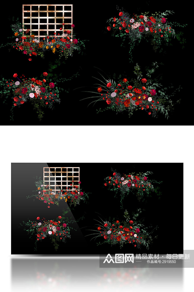 红色婚礼效果图花艺素材