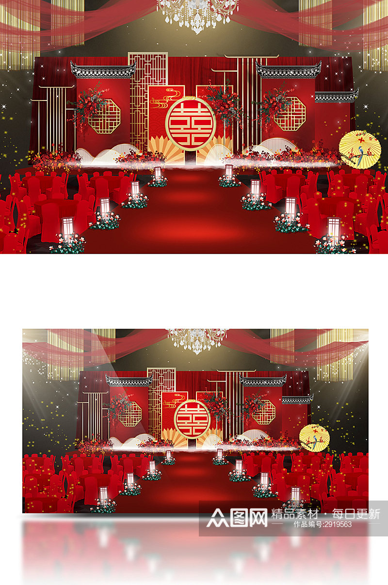 红色中式传统婚礼效果图素材