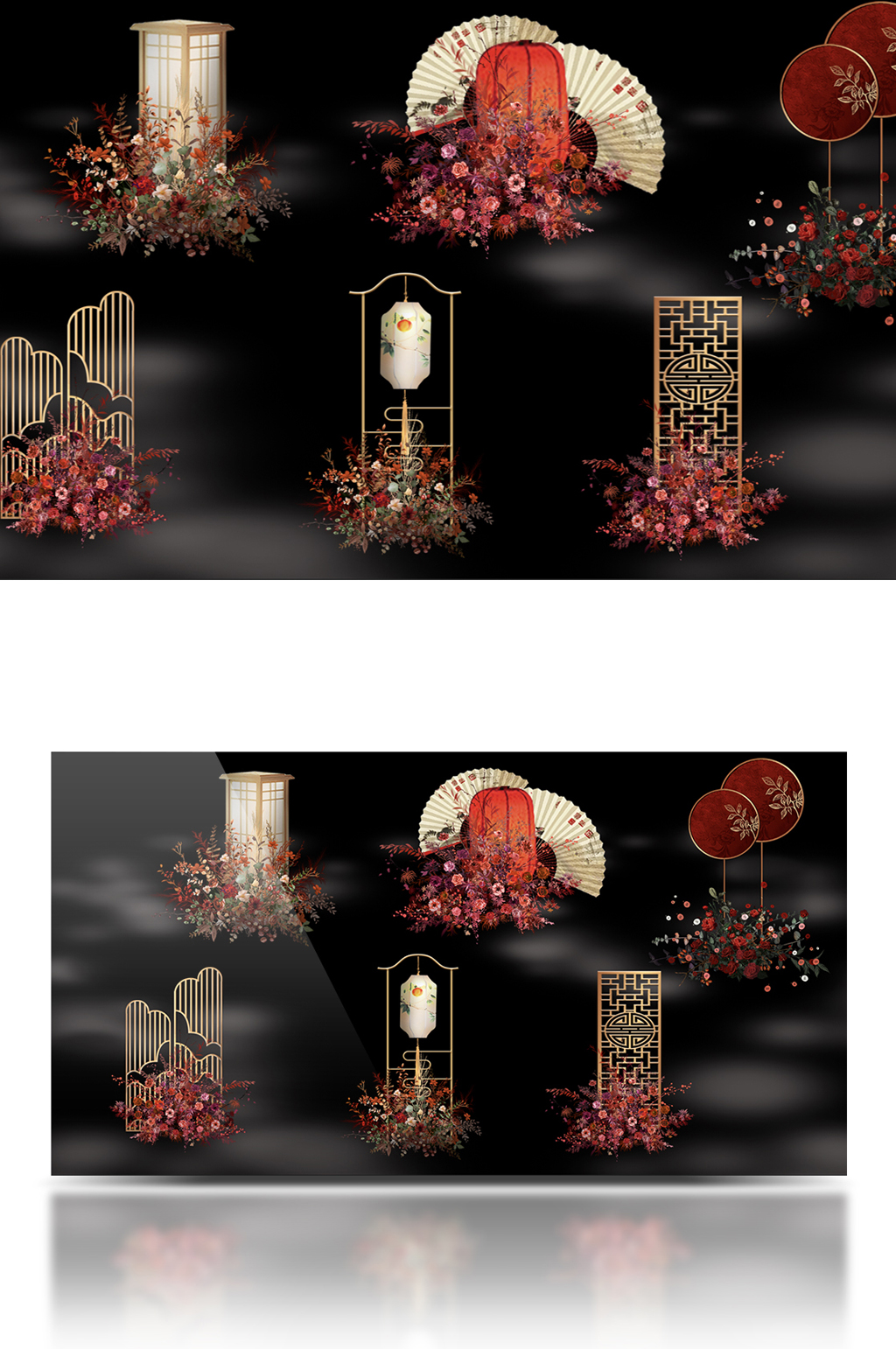 原創(chuàng)中式婚禮路引組合花藝素材