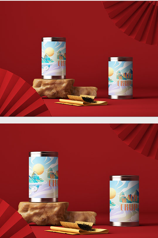 中国风国潮茶叶包装礼盒包装设计展示样机